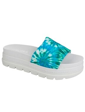 J/SLIDES NYC Brit Slide Sandal Slip On Platforms Blue Green Tie Dye